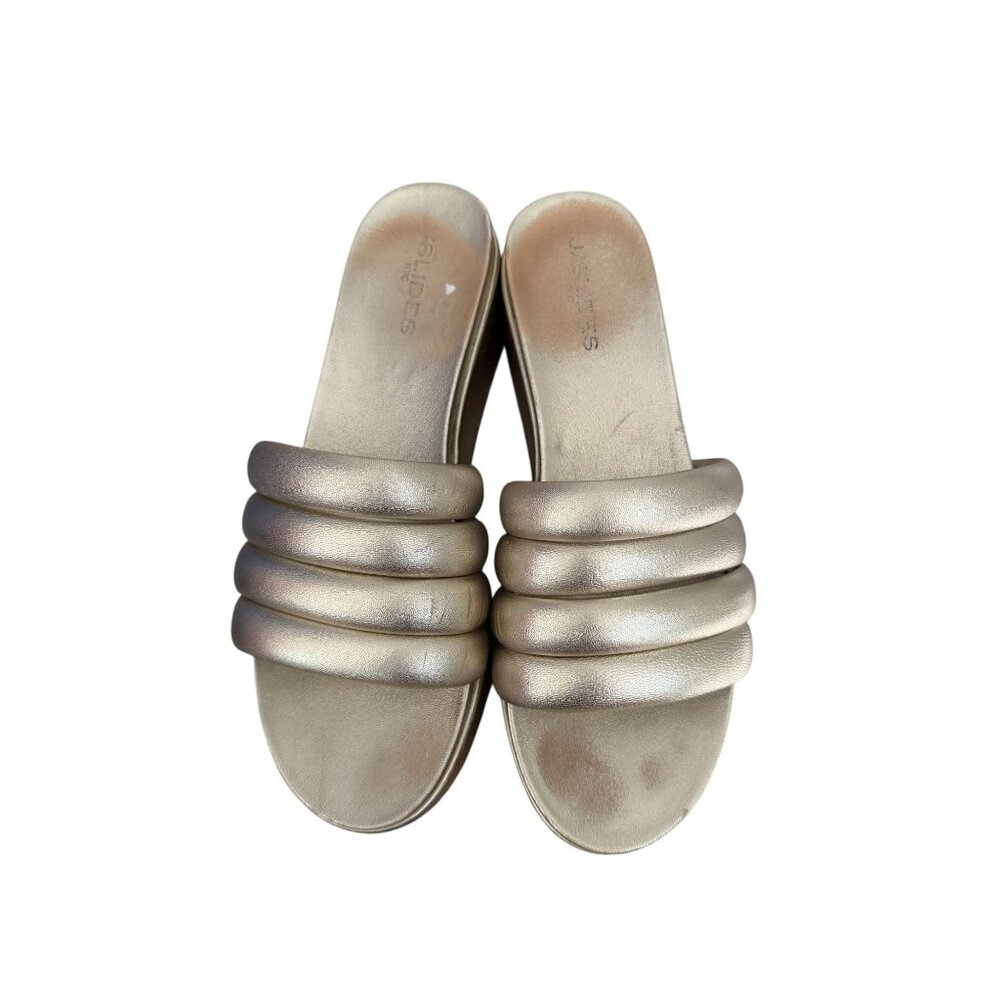 J SLIDES Gold Leather Platform Slides Sandals Siz… - image 4